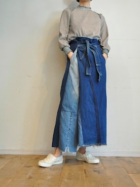 「リメイクデニム」｜「アイテム（ニット/セーター）」を使った、chaosbohemiaさん（レディース・165cm）の秋コーディネート