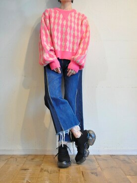 「リメイクデニム」｜「アイテム（ニット/セーター）」を使った、chaosbohemiaさん（レディース・165cm）の秋コーディネート