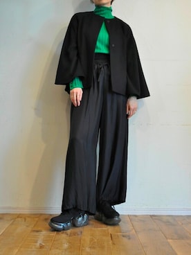 「キュプラ」｜「アイテム（ノーカラーコート）」を使った、chaosbohemiaさん（レディース・165cm）の秋コーディネート