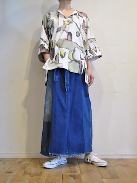 「リメイクデニム」｜「アイテム（シャツ/ブラウス）」を使った、chaosbohemiaさん（レディース・165cm）の冬コーディネート