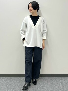 「human woman（ヒューマンウーマン）のアイテム（デニムパンツ）」を使った、yukoさん（レディース・156cm）の秋コーディネート