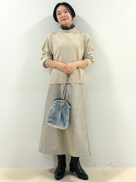 「ワントーンコーデ」｜「アイテム（財布/小物）」を使った、yukoさん（レディース・156cm）の冬コーディネート