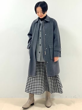 「ジレ」｜「アイテム（ステンカラーコート）」を使った、yukoさん（レディース・156cm）の冬コーディネート