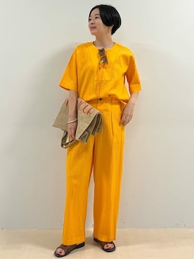 「アイテム（トートバッグ、オレンジ系）」を使った、yukoさん（レディース・156cm）の夏コーディネート