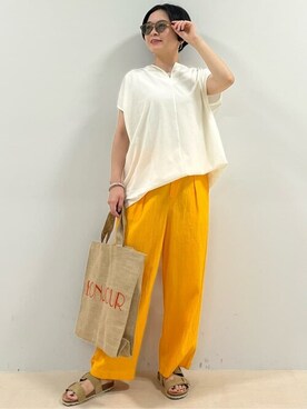 「アイテム（トートバッグ、オレンジ系）」を使った、yukoさん（レディース・156cm）の夏コーディネート