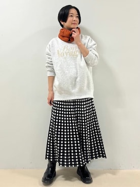 「human woman（ヒューマンウーマン）の◆グットロックスピード・コラボプルオーバー（スウェット、グレー系）」を使った、yukoさん（レディース・156cm）の冬コーディネート