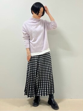 「human woman（ヒューマンウーマン）の◆ウールカシミヤプルオーバー（ニット/セーター、グレー系）」を使った、yukoさん（レディース・156cm）の冬コーディネート