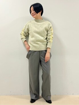 「human woman（ヒューマンウーマン）の◆袖ラインニット（ニット/セーター、グリーン系）」を使った、yukoさん（レディース・156cm）の冬コーディネート
