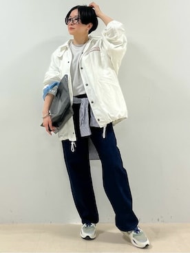 「human woman（ヒューマンウーマン）の◆【PAROTTOCANVAS×human woman】コーチブルゾン（ブルゾン、ホワイト系）」を使った、yukoさん（レディース・156cm）の冬コーディネート