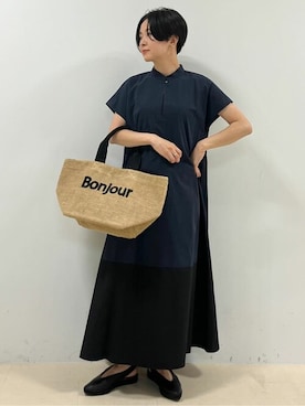 「human woman（ヒューマンウーマン）の◆バイカラーワンピース（ワンピース、ブルー系）」を使った、yukoさん（レディース・156cm）の夏コーディネート