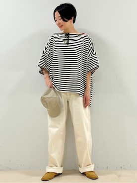 「human woman（ヒューマンウーマン）の◆天竺カットソー（Tシャツ/カットソー、ブラック系）」を使った、yukoさん（レディース・156cm）の秋コーディネート