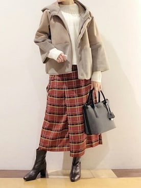 「160cm」｜「アイテム（ムートンコート）」を使った、Bou Jeloudさん（レディース・160cm）の冬コーディネート
