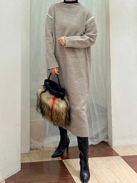 「158cm」｜「アイテム（ワンピース/ドレス）」を使った、Bou Jeloudさん（レディース・158cm）の冬コーディネート