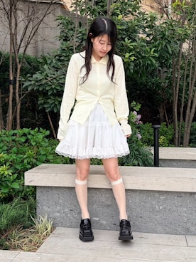 「PUNYUS（プニュズ）のレースティアードミニスカート（スカート、ホワイト系）」を使った、PUNYUS  さん（レディース・160cm）の春コーディネート