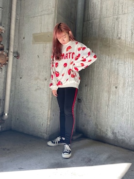 「アイテム（レギンス/スパッツ、レッド系）」を使った、PUNYUS  さん（レディース・160cm）の秋コーディネート