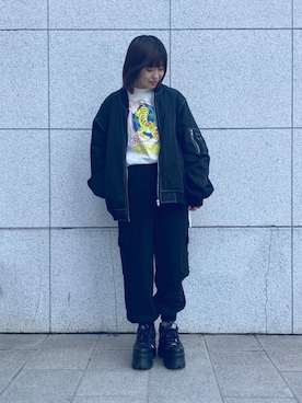 「PUNYUS（プニュズ）のアイテム（MA-1）」を使った、PUNYUS  さん（レディース・155cm）の秋コーディネート