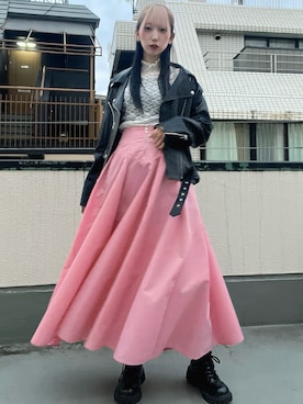 「アイテム（ライダースジャケット）」を使った、PUNYUS  さん（レディース・165cm）の秋コーディネート