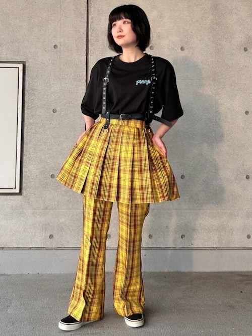 PUNYUS❤️センタープレスチェックフレアパンツ❤️グリーン PUNYUS❤️センタープレスチェックフレアパンツ❤️グリーン