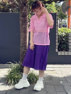 「アイテム（パンツ、パープル系）」を使った、PUNYUS  さん（レディース・152cm）の夏コーディネート
