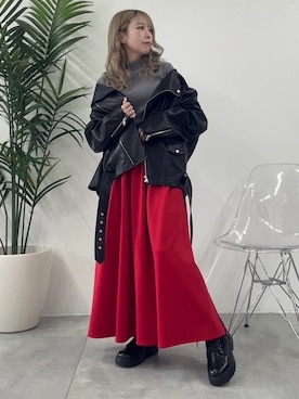 「アイテム（ライダースジャケット）」を使った、PUNYUS  さん（レディース・152cm）の冬コーディネート