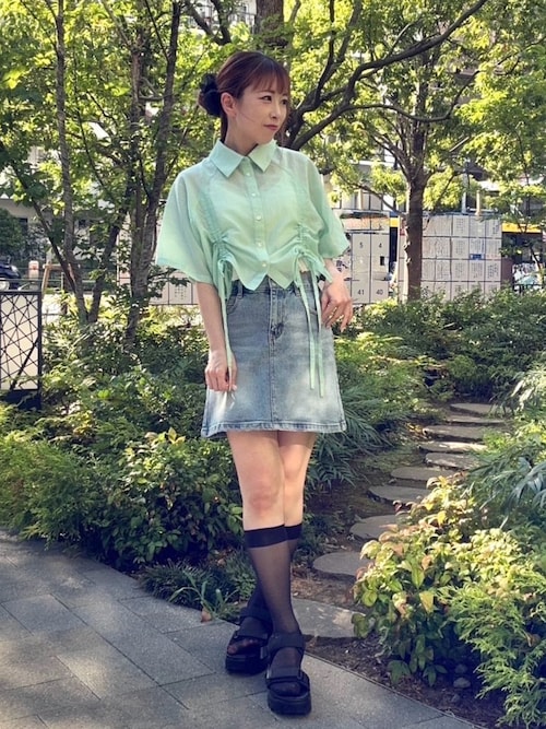 ブラウス シャツ クロップド丈ドロストストライプシャツ レディース クロップド丈ドロストストライプシャツ（シャツ/ブラウス