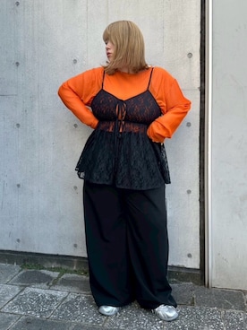 「アイテム（Tシャツ/カットソー、オレンジ系）」を使った、PUNYUS  さん（レディース・163cm）の夏コーディネート