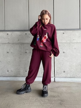 「158cm」｜「アイテム（スウェット）」を使った、PUNYUS  さん（レディース・158cm）の冬コーディネート