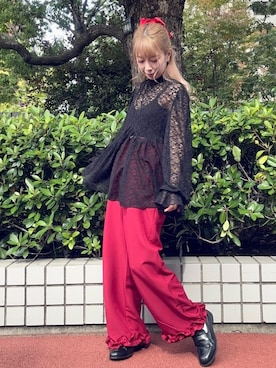 「アイテム（シュシュ、レッド系）」を使った、PUNYUS  さん（レディース・152cm）の秋コーディネート