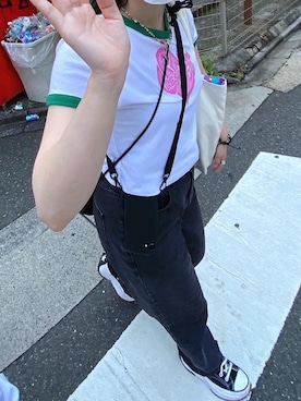 「H&M（エイチ・アンド・エム）のアイテム（Tシャツ/カットソー、ホワイト系）」を使った、eさん（レディース・153cm）の夏コーディネート