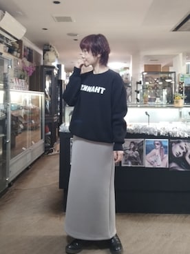 「ロゴニット」｜「アイテム（ブーツ）」を使った、takamiさん（レディース・159cm）の冬コーディネート