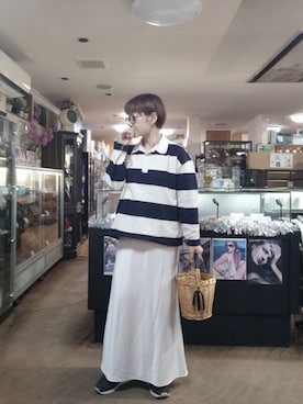 「ZARA（ザラ）のアイテム（Tシャツ/カットソー、ブルー系）」を使った、takamiさん（レディース・159cm）の春コーディネート