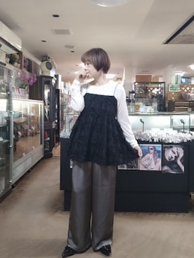 「AMERICAN HOLIC（アメリカンホリック）のジャガードキャミソール（キャミソール、ブラック系）」を使った、takamiさん（レディース・159cm）の春コーディネート