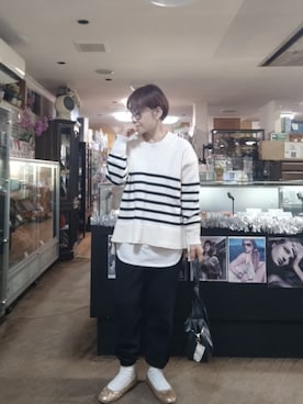 「AMERICAN HOLIC（アメリカンホリック）のエコカルットVネックプルオーバー（ニット/セーター、その他）」を使った、takamiさん（レディース・159cm）の春コーディネート