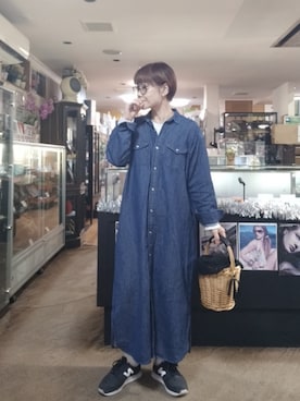 「AMERICAN HOLIC（アメリカンホリック）のデニムワンピース（ワンピース、ブルー系）」を使った、takamiさん（レディース・159cm）の春コーディネート