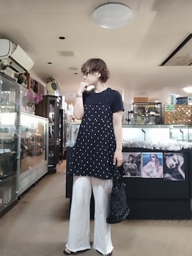 「DISCOAT（ディスコート）のアイテム（キャミソール、ブラック系）」を使った、takamiさん（レディース・159cm）の夏コーディネート