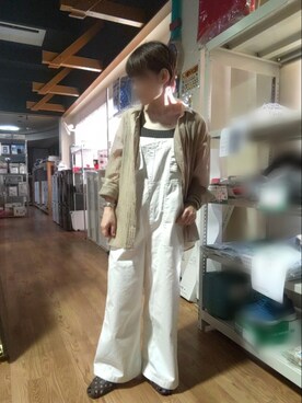 「アイテム（オールインワン・サロペット、ホワイト系）」を使った、takamiさん（レディース・159cm）の夏コーディネート
