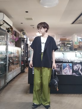 「AMERICAN HOLIC（アメリカンホリック）のフロッキーロゴTシャツ（Tシャツ/カットソー、ホワイト系）」を使った、takamiさん（レディース・159cm）の春コーディネート