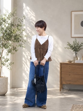 「AMERICAN HOLIC（アメリカンホリック）のアイテム（トップス、ブラウン系）」を使った、takamiさん（レディース・159cm）の秋コーディネート