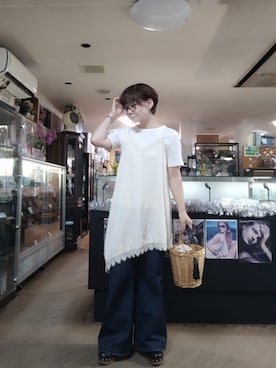 「DISCOAT（ディスコート）のアイテム（キャミソール、ホワイト系）」を使った、takamiさん（レディース・159cm）の春コーディネート