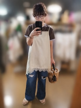 「AMERICAN HOLIC（アメリカンホリック）のアイテム（キャミソール、ホワイト系）」を使った、takamiさん（レディース・159cm）の夏コーディネート