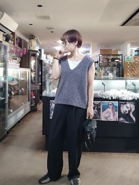 「アイテム（ニット/セーター）」を使った、takamiさん（レディース・159cm）の夏コーディネート