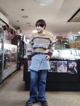 「アイテム（デニムスカート）」を使った、takamiさん（レディース・159cm）の冬コーディネート