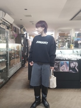 「ロゴニット」｜「アイテム（ブーツ）」を使った、takamiさん（レディース・159cm）の冬コーディネート