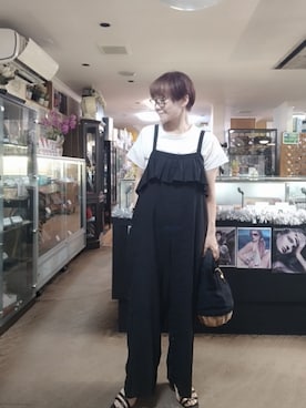 「夏」｜「アイテム（サロペット/オーバーオール）」を使った、takamiさん（レディース・159cm）の夏コーディネート