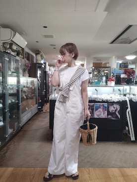 「Green　Parks（グリーンパークス）のアイテム（オールインワン・サロペット）」を使った、takamiさん（レディース・159cm）の夏コーディネート