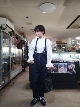 「Spick & Span（スピックアンドスパン）の【SOMETHING × Spick】サロペット4◆（サロペット/オーバーオール、ブルー系）」を使った、takamiさん（レディース・159cm）の夏コーディネート