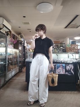 「AMERICAN HOLIC（アメリカンホリック）のスノーパンツ（カーゴパンツ、ホワイト系）」を使った、takamiさん（レディース・159cm）の夏コーディネート