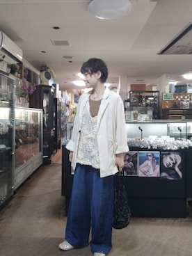 「AMERICAN HOLIC（アメリカンホリック）の【接触冷感】ニュアンスオーバージャケット（テーラードジャケット、ホワイト系）」を使った、takamiさん（レディース・159cm）の夏コーディネート