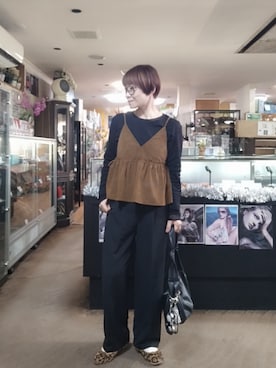 「AMERICAN HOLIC（アメリカンホリック）のアイテム（トップス、ブラウン系）」を使った、takamiさん（レディース・159cm）の春コーディネート