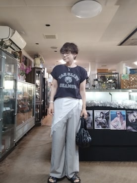 「AMERICAN HOLIC（アメリカンホリック）のTIGERカットTEE（Tシャツ/カットソー、グレー系）」を使った、takamiさん（レディース・159cm）の夏コーディネート